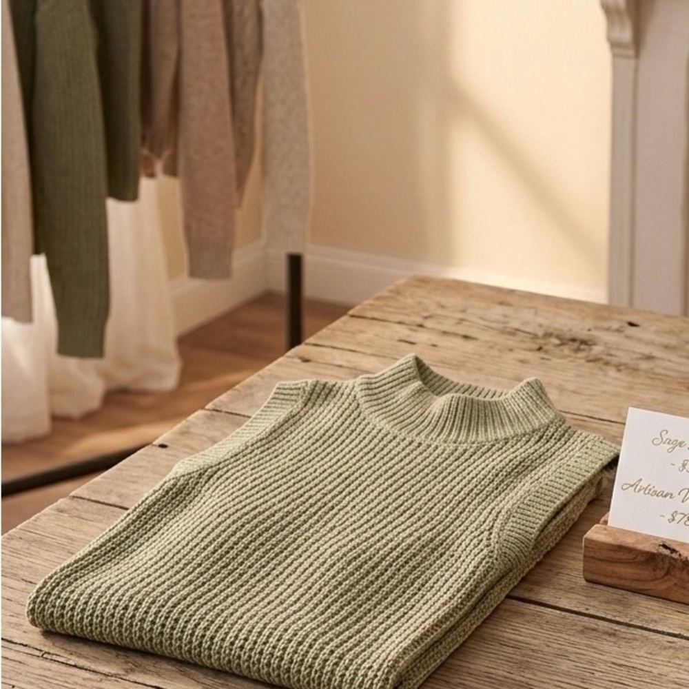 Lulu's Olive Green Sleeveless Knit Turtleneck Sweater - Picture 2 of 9